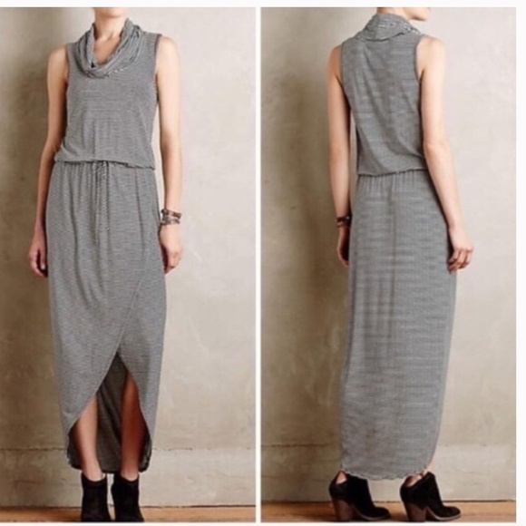Anthropologie Dolan Striped Cowl Neck Maxi Dress in black & white size small - Picture 1 of 11